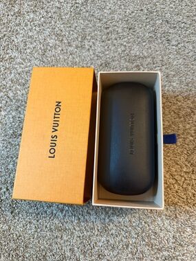 Louis Vuitton Black Leather Sunglass Case with Orange Box